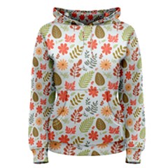 Background Pattern Flowers Design Leaves Autumn Daisy Fall Women s Pullover Hoodie by Maspions