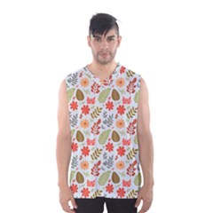 Background Pattern Flowers Design Leaves Autumn Daisy Fall Men s Basketball Tank Top