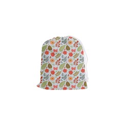 Background Pattern Flowers Design Leaves Autumn Daisy Fall Drawstring Pouch (xs)