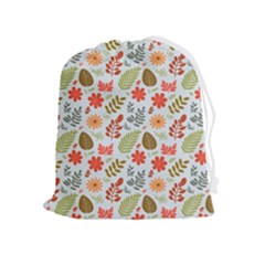 Background Pattern Flowers Design Leaves Autumn Daisy Fall Drawstring Pouch (xl) by Maspions