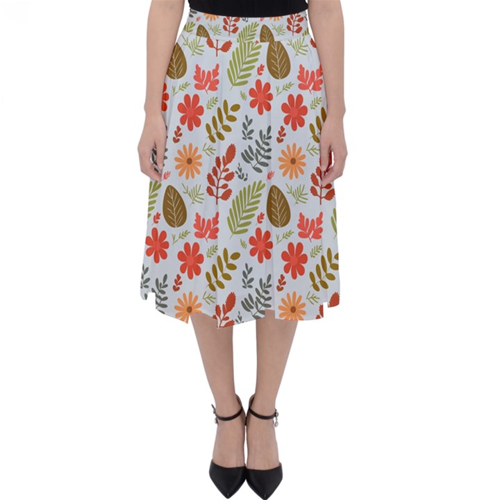 Background Pattern Flowers Design Leaves Autumn Daisy Fall Classic Midi Skirt