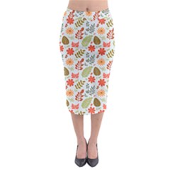 Background Pattern Flowers Design Leaves Autumn Daisy Fall Midi Pencil Skirt