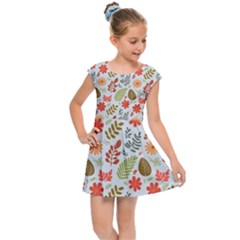 Background Pattern Flowers Design Leaves Autumn Daisy Fall Kids  Cap Sleeve Dress