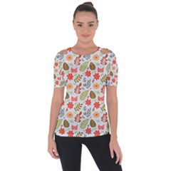 Background Pattern Flowers Design Leaves Autumn Daisy Fall Shoulder Cut Out Short Sleeve Top by Maspions