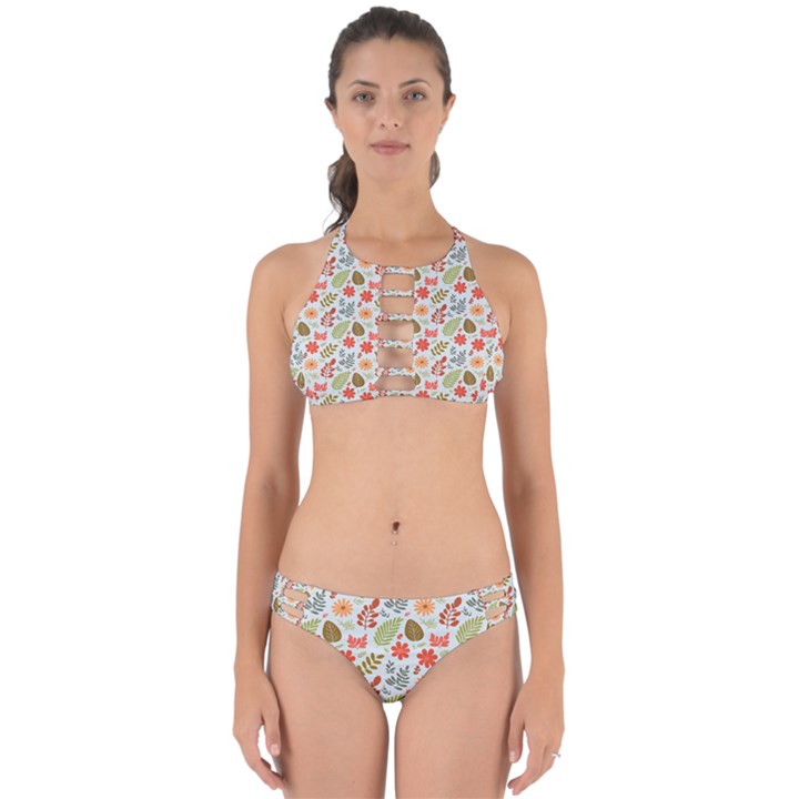 Background Pattern Flowers Design Leaves Autumn Daisy Fall Perfectly Cut Out Bikini Set