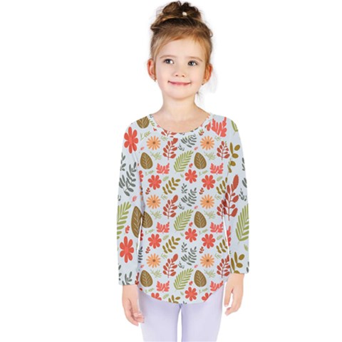 Background Pattern Flowers Design Leaves Autumn Daisy Fall Kids  Long Sleeve T-shirt by Maspions