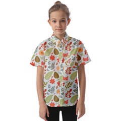 Background Pattern Flowers Design Leaves Autumn Daisy Fall Kids  Short Sleeve Shirt