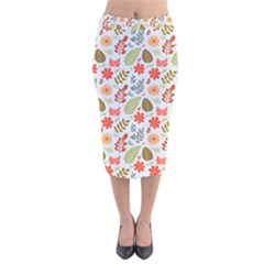 Background Pattern Flowers Design Leaves Autumn Daisy Fall Velvet Midi Pencil Skirt