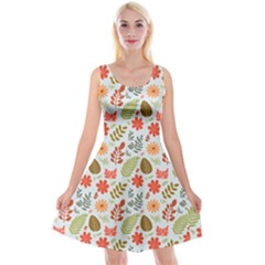 Background Pattern Flowers Design Leaves Autumn Daisy Fall Reversible Velvet Sleeveless Dress