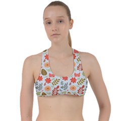 Background Pattern Flowers Design Leaves Autumn Daisy Fall Criss Cross Racerback Sports Bra