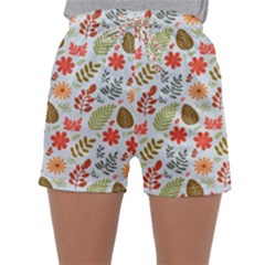 Background Pattern Flowers Design Leaves Autumn Daisy Fall Sleepwear Shorts