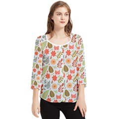 Background Pattern Flowers Design Leaves Autumn Daisy Fall Chiffon Quarter Sleeve Blouse by Maspions