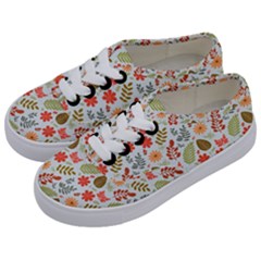 Background Pattern Flowers Design Leaves Autumn Daisy Fall Kids  Classic Low Top Sneakers