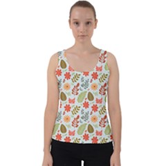 Background Pattern Flowers Design Leaves Autumn Daisy Fall Velvet Tank Top