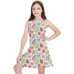 Background Pattern Flowers Design Leaves Autumn Daisy Fall Kids  Lightweight Sleeveless Dress by Maspions