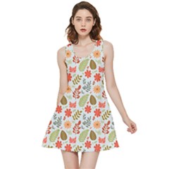 Background Pattern Flowers Design Leaves Autumn Daisy Fall Inside Out Reversible Sleeveless Dress