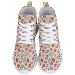 Background Pattern Flowers Design Leaves Autumn Daisy Fall Women s Lightweight High Top Sneakers