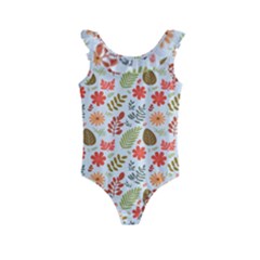 Background Pattern Flowers Design Leaves Autumn Daisy Fall Kids  Frill Swimsuit