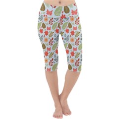 Background Pattern Flowers Design Leaves Autumn Daisy Fall Lightweight Velour Cropped Yoga Leggings