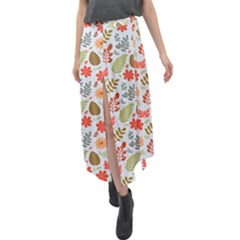 Background Pattern Flowers Design Leaves Autumn Daisy Fall Velour Split Maxi Skirt