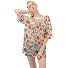 Background Pattern Flowers Design Leaves Autumn Daisy Fall Oversized Chiffon Top