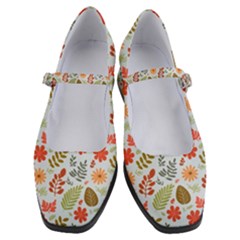 Background Pattern Flowers Design Leaves Autumn Daisy Fall Women s Mary Jane Shoes