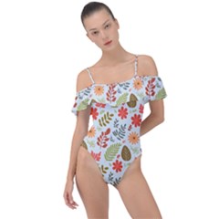 Background Pattern Flowers Design Leaves Autumn Daisy Fall Frill Detail One Piece Swimsuit