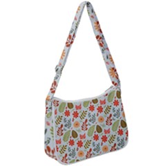 Background Pattern Flowers Design Leaves Autumn Daisy Fall Zip Up Shoulder Bag by Maspions