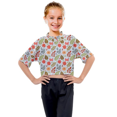 Background Pattern Flowers Design Leaves Autumn Daisy Fall Kids Mock Neck T-shirt by Maspions