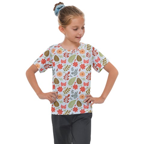 Background Pattern Flowers Design Leaves Autumn Daisy Fall Kids  Mesh Piece T-shirt by Maspions