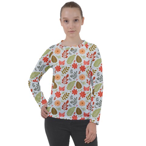 Background Pattern Flowers Design Leaves Autumn Daisy Fall Women s Long Sleeve Raglan T-shirt by Maspions