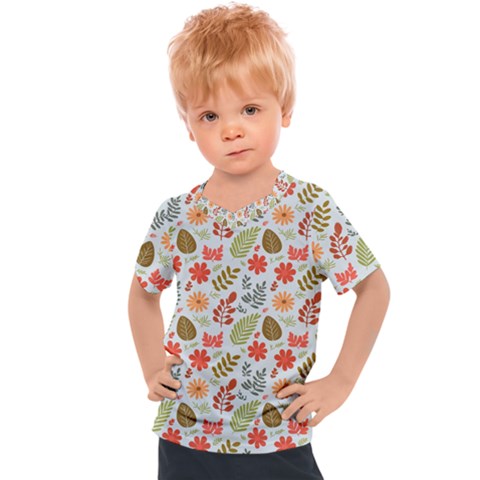 Background Pattern Flowers Design Leaves Autumn Daisy Fall Kids  Sports T-shirt by Maspions