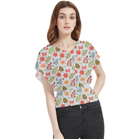 Background Pattern Flowers Design Leaves Autumn Daisy Fall Butterfly Chiffon Blouse by Maspions