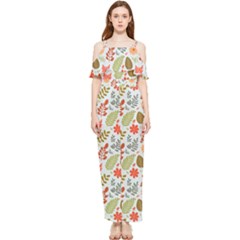 Background Pattern Flowers Design Leaves Autumn Daisy Fall Draped Sleeveless Chiffon Jumpsuit by Maspions