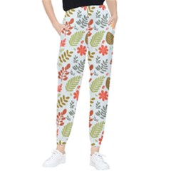 Background Pattern Flowers Design Leaves Autumn Daisy Fall Women s Tapered Pants