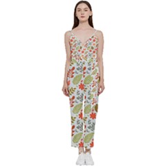 Background Pattern Flowers Design Leaves Autumn Daisy Fall V-neck Camisole Jumpsuit by Maspions