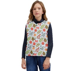 Background Pattern Flowers Design Leaves Autumn Daisy Fall Kid s Button Up Puffer Vest	