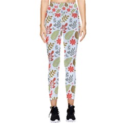 Background Pattern Flowers Design Leaves Autumn Daisy Fall Pocket Leggings 