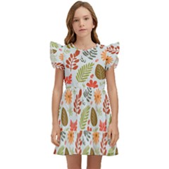 Background Pattern Flowers Design Leaves Autumn Daisy Fall Kids  Winged Sleeve Dress