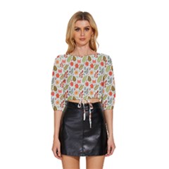 Background Pattern Flowers Design Leaves Autumn Daisy Fall Mid Sleeve Drawstring Hem Top by Maspions