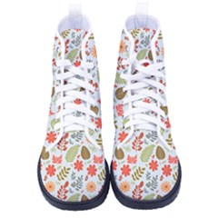 Background Pattern Flowers Design Leaves Autumn Daisy Fall Kid s High-top Canvas Sneakers by Maspions