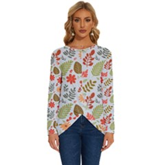 Background Pattern Flowers Design Leaves Autumn Daisy Fall Long Sleeve Crew Neck Pullover Top by Maspions