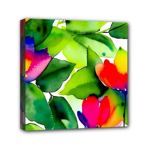 Watercolor Flowers Leaves Foliage Nature Floral Spring Mini Canvas 6  X 6  (stretched)