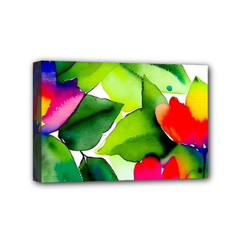 Watercolor Flowers Leaves Foliage Nature Floral Spring Mini Canvas 6  X 4  (stretched)