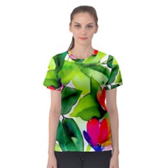 Watercolor Flowers Leaves Foliage Nature Floral Spring Women s Sport Mesh T-shirt