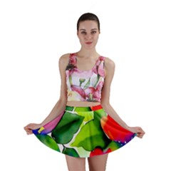 Watercolor Flowers Leaves Foliage Nature Floral Spring Mini Skirt by Maspions