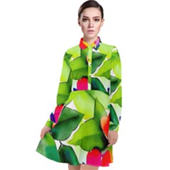 Watercolor Flowers Leaves Foliage Nature Floral Spring Long Sleeve Chiffon Shirt Dress