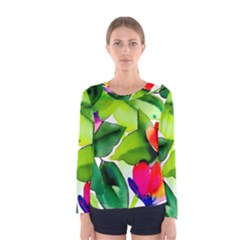 Watercolor Flowers Leaves Foliage Nature Floral Spring Women s Long Sleeve T-shirt