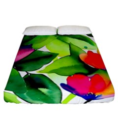 Watercolor Flowers Leaves Foliage Nature Floral Spring Fitted Sheet (california King Size)