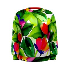 Watercolor Flowers Leaves Foliage Nature Floral Spring Women s Sweatshirt